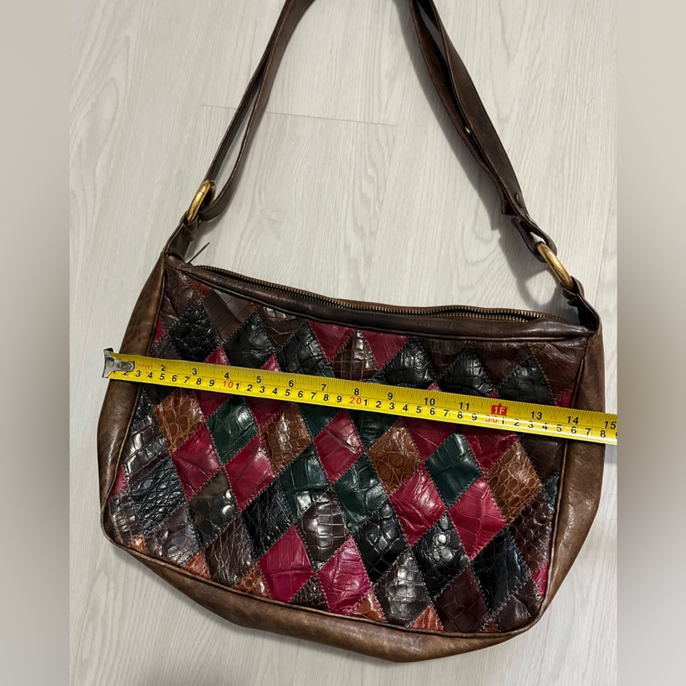 Leather Vintage Crocodile patchwork bag branded Corrente with suede interior - Picture 7 of 10
